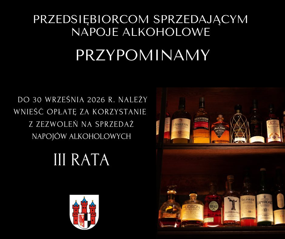 III rata opłaty za zezwolenie na sprzedaż alkoholu do końca września