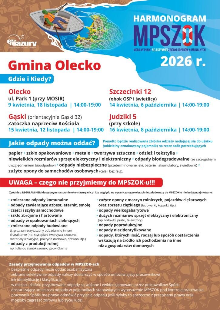 Mobilne Punkty Selektywnej Zbiórki Odpadów Komunalnych w Gminie Olecko.