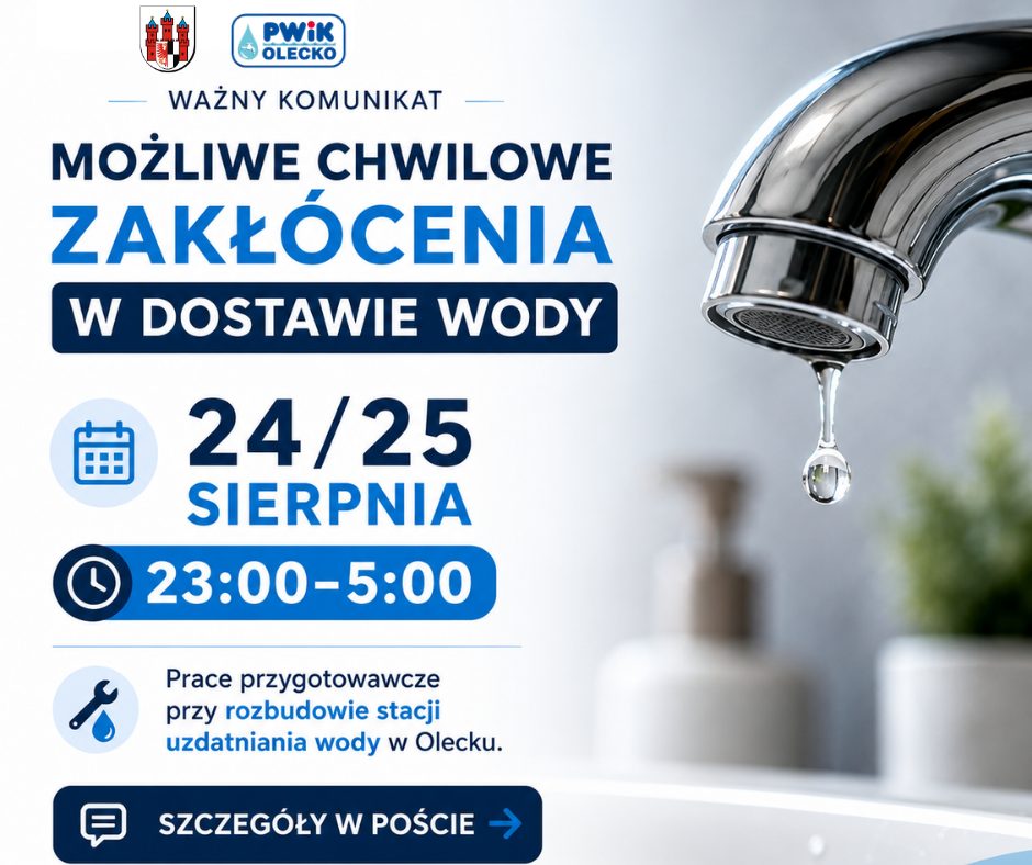 Nocne zakłócenia w dostawie wody w Olecku i gminie